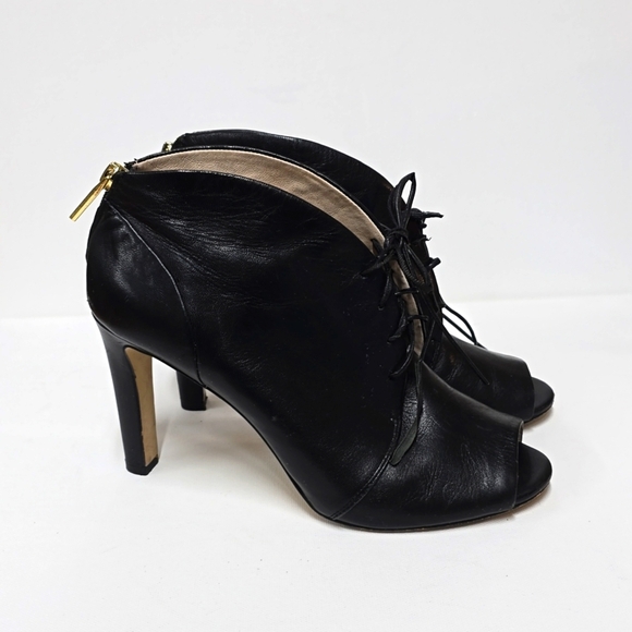 Louise et Cie Black Leather Laced Peep Toe Heeled Boots - Picture 1 of 6